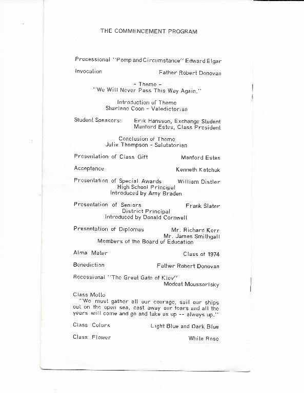 Page three of the Commencement 1974 program